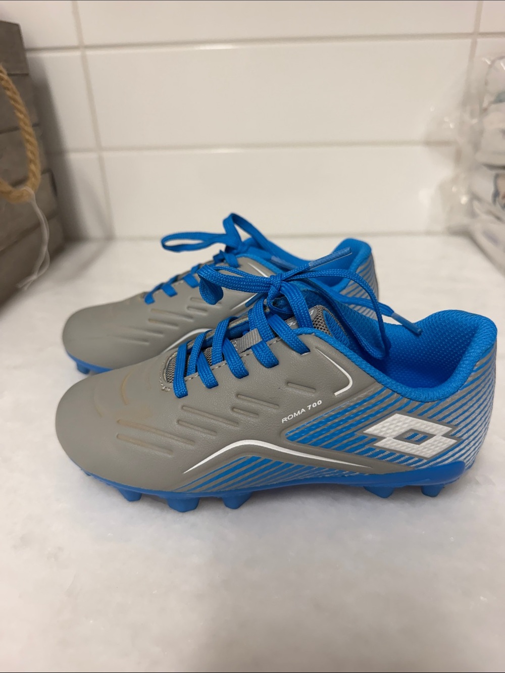 Lotto Kids Roma 700 Gray & Blue Soccer Cleats